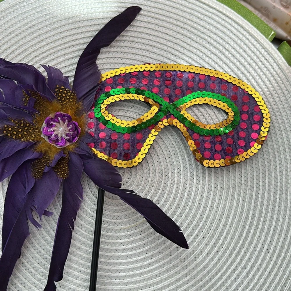 Feathered Sequined Masquerade Mask